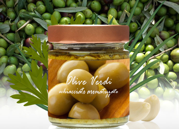 Olive Verdi Schiacciate Aromatizzate